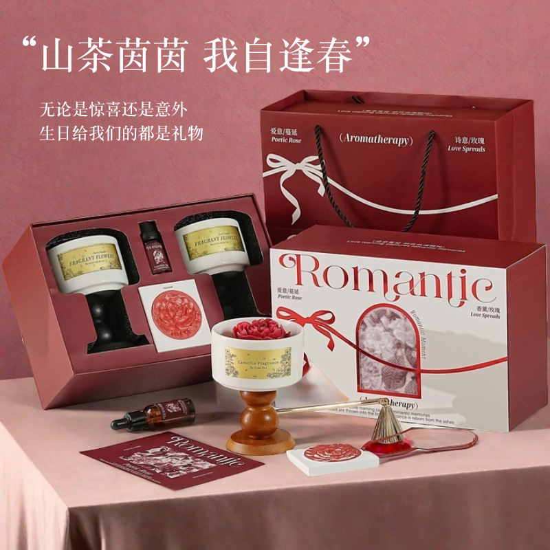 Home Fragrance Set Gift - Hochwertiges Geschenkbox-Set mit Kamelienduftkerzen. Langlebige Duftdiffusor-Ornamente